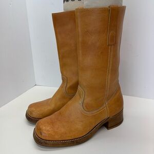 Hanover Boots Mens 9 Tan Leather Vintage Roper Western Campus Made in USA Cowboy